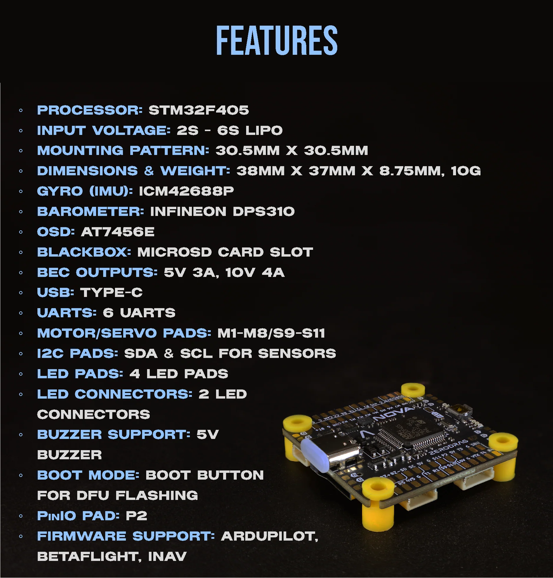 Zerodrag Nova F4 Flight Controller